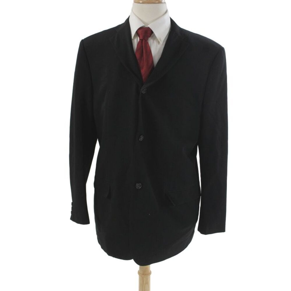 Jil Sander Mens Black Virgin Wool Blazer Collared Button Long Sleeve Size 52